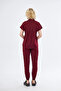 Nova Burgundy Elastic Cuff Women's Stretch Fabric Stand Collar Half Placket Snap Stretchy Nursing and Doctor Scrubs - 3