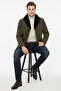 Khaki Green Fabric Hugo Collar Fur Waterproof Men's Coat - 5