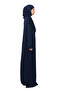 Practical One-Piece Cotton Bat Sleeve Attachable Organic Prayer Dress with Headscarf Dark Navy - 4