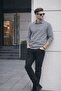 Men's Polo Neck Knitwear Gray Loose Basic Sweater - 5