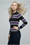 Chepo Women's Slim Fit Striped Polo Neck Button down Long Sleeve Sweater & Blouse & Top - Purple