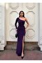 One Sleeve Embroidered Dr Draped Bibe Dress 583361 Purple