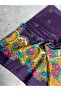 Mardin Calligraphy Floral Patterned Headscarf on Purple Background 100X100 cm – Dowry and Daily Use - 3