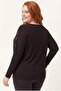 Women's Large Size Drop Stone Printed Black Blouse - 6