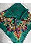 Traditional Mardin Calligraphy Green Background Floral Printed Headscarf – Dowry & Daily Use 100X100 cm