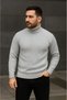 Men's Corded Fabric Knitwear Sweater Set of 3, Gray Khaki Black Regular Turtleneck Full-Throated Knitwear Set Model - 4