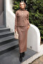 Dark Mink Crop Cardigan Knitwear Dress Two-Piece Combination