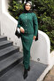 Emerald Green Crop Cardigan Knitwear Dress Two-Piece Combination