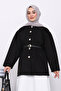 Black Buttoned Cashmere Jacket with Elastic Waist - 3