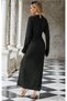 Women's Black Waist Detailed Long Maxsi Dress & Stylish Stretchy Fabric Dress - 4