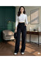 Black High Waist Palazzo Pants with Hook-and-Loop Detail Pleated Front Wide-Leg - 2