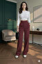 Burgundy High-Waist Palazzo Pants with Hook-and-Loop Detail, Pleated Front, Wide-Leg - 2