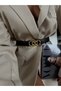 Genuine Curved Leather Combined Ring Buckle Women's Trouser Belt, Coat Belt, Dress Belt