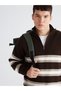 Peak New Season Zippered Mock Neck Striped Men's Knitwear Sweater