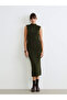 Khaki Slim Fit Slit Skirt