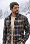 Men's Green Checkered Winter Wide-Cut Shirt with Pockets