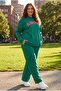 Women's Plus Size Hooded Amour Written Green Tracksuit Set - 2