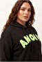 Women's Plus Size Hooded Amour Written Black Tracksuit Set - 4