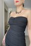 Draped Stretch Fabric Tulle Strapless Midi Dress with Knot Detail - 2
