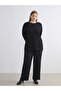 Elastic Waist Textured Wide Leg Women's Trousers - 2