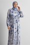 Patterned Belted Satin Dress 20727 - 2