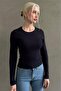 Navy Blue Crew Neck Slim Fit Women's Bodysuit Mg2564 - 2