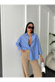 Women's Blue White Striped Oversized Pocketed Shirt 27135
