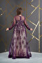 Long Evening Gown with Flocked Print on Stretch Tulle - 5