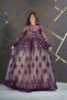 Long Evening Gown with Flocked Print on Stretch Tulle