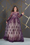 Long Evening Gown with Flocked Print on Stretch Tulle - 3