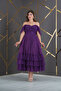 Tulle Design Off-the-Shoulder Chest Cut Skirt Layered Floor Long Evening Dress - 5