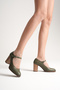 Women's Genuine Leather Strappy Heeled Shoes Green - 3