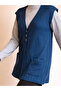 Mercerized Hair Knitted Single Knitted Mother's Vest / Indigo Blue - 4