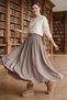 Women's Satin Beige Color Elastic Waist Drawstring Long Skirt - 2