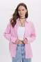 Women's Oversized Wide Cut 100% Cotton Muslin Fabric Long Sleeve Pocketed Textured Lilac Shirt - 8