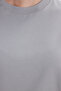 Women's Oversize Wide Cut 100% Cotton Soft Textured Basic Crew Neck Gray T-Shirt Blouse - 5