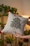 Pine Tree Embroidered Pompom Straw Look Woven Throw Pillow Cover Beige