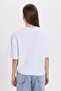 Women's Oversize Wide Cut 100% Cotton Soft Textured Basic Crew Neck White T-Shirt Blouse - 6