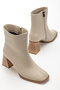 Women's Leather Skin Block Heeled Blunt Toe Casual Women's Boots