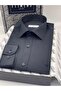 Slim Fit Long Sleeve Satin Gift Boxed Easy-Iron Men's Shirt Fs-002968 - Navy Blue - 4