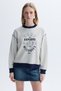 Women's Gray Loose Fit Printed Crew Neck Sweatshirt