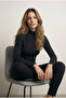 Lago Women's Ultra Soft Touch Inward Curved Half Fisherman Long Sleeve Blouse & Top & Sweater - Black - 3