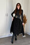Floral Embroidered Black Tulle Long Skirt - 4