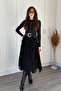 Floral Embroidered Black Tulle Long Skirt - 5