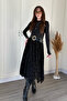 Floral Embroidered Black Tulle Long Skirt - 3
