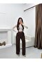 Belted High Waist Brown Fabric Palazzo Pants - 5