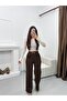 Belted High Waist Brown Fabric Palazzo Pants - 8