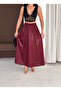 Women's Leather-Like Shiny Lacquer Fabric, Tan Color, Suitable Long Skirt with Pockets, Length 95 cm