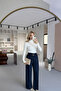Double Belted Double Crepe Navy Blue Palazzo Pants