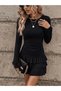 Women's Long Sleeve Skirt Layered Flounce Ruffle Lycra Viscose Mini Dress - Self Lined - 5